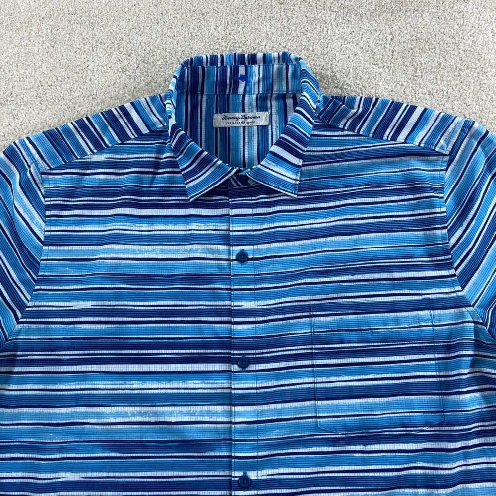 Tommy Bahama IslandZone Shirt Mens XL Blue Striped Short Sleeve Bahama Coast
